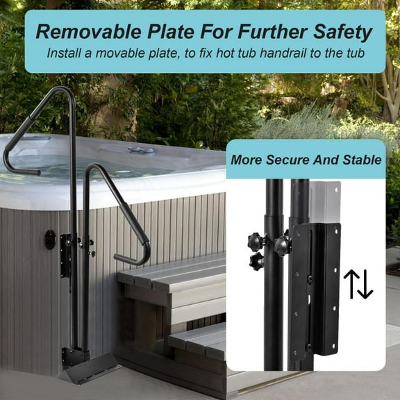 Non-Slip Hot Tub Safety Bars – 600LB Support, Tool-Free Adjustable Height & Slide-In Mount