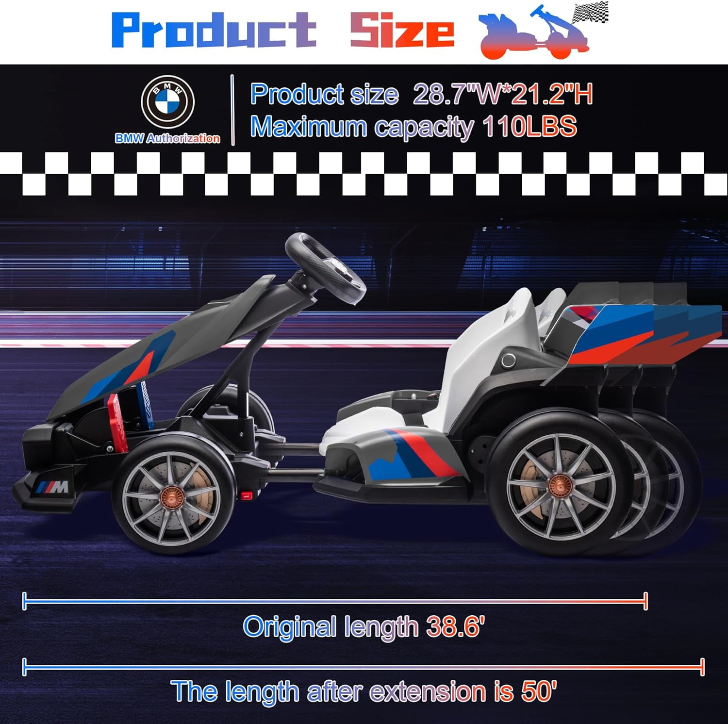 Akaber Electric Go Kart with Adjustable Seat, 24V 9AH Drift Kart with Dual 200W Motors, Crazy Go Cart for Kids Ages 6-12, Licensed BMW, LED Lights, Drift Mode and 2 Speed(Grey)