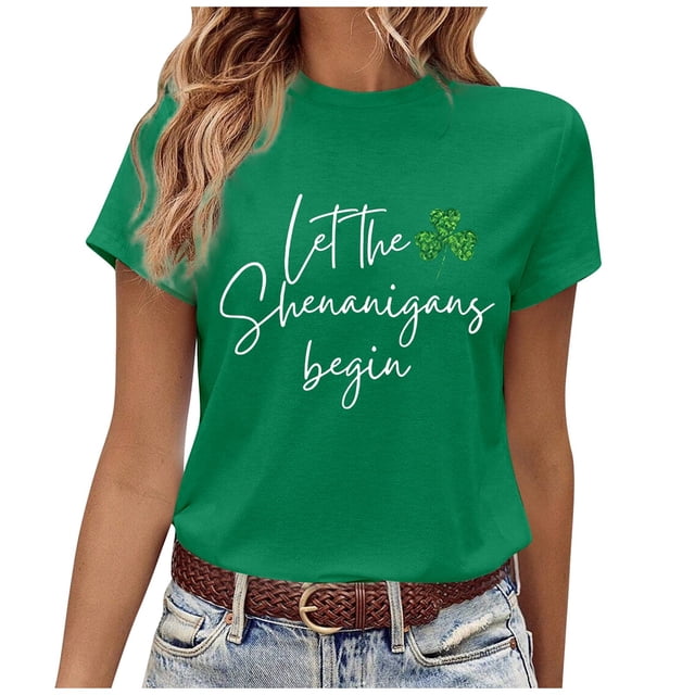 LUOGENLI T-shirts pour Femmes pour la Saint-Patrick et T-Shirt de Mode Imprimé à Manches Courtes pour Femmes T-shirts pour Femmes T-Shirt Graphique Saint-Valentin Vert G