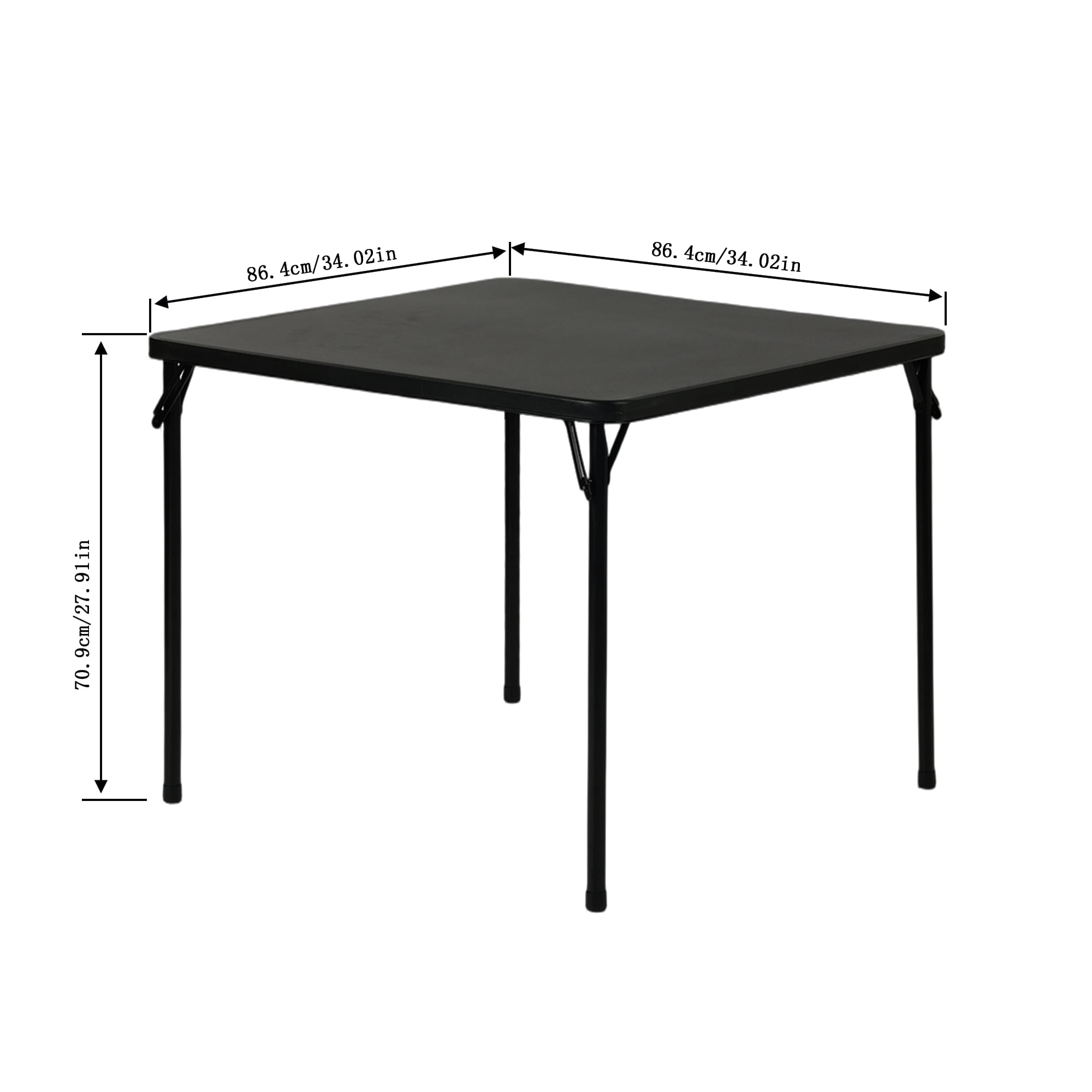 Gewnee 34 Inch Square Folding Table,No Assembly Portable Table,PVC Top with Metal Frame for Dining Room, Living Room, Office & Camping,Black