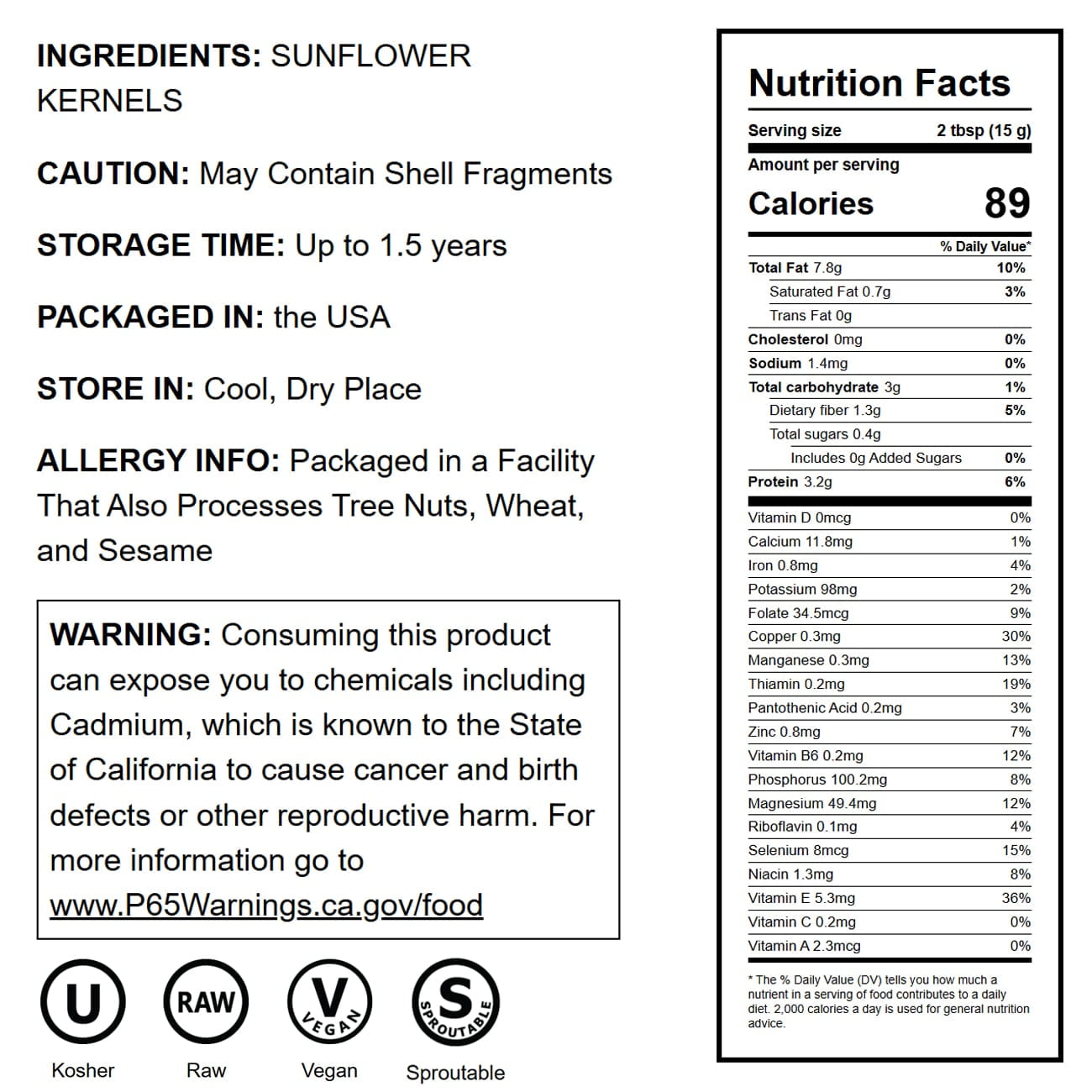 Food to Live, Raw Sunflower Seeds, 5 Pounds, Kosher