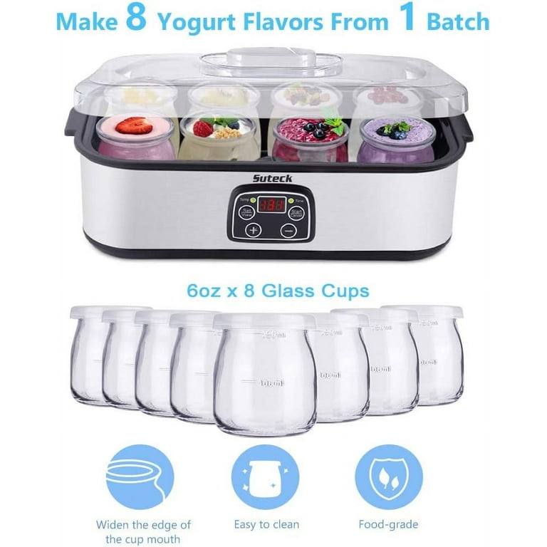 Seeutek Yogurt Maker Automatic Digital Yoghurt Maker Machine with 8 Glass  Jars 48 Ozs (6Oz Each Jar) LCD Display with Constant Temperature Control  Stainless Steel Design for Home Use 