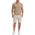 thumbnail image 2 of TATT 21 Men's Knit Shirt Button Down Short Sleeve Lightweight Casual Summer Knited Polo Shirts L Beige, 2 of 6