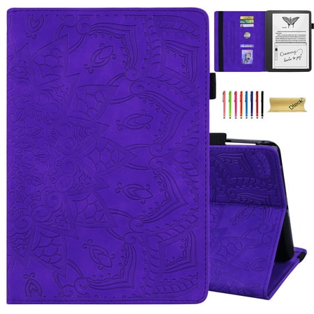 Decase for Kindle Scribe 10.2 Inch 2022, Luxury Shockproof Full Protection Embossed PU Leather Credit Card Slots Holder Multiple Angle Stand Folio Flip Case Auto Wake/Sleep, Purple