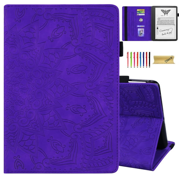 Dteck Case for Kindle Scribe 10.2 Inch 2022, Embossed PU Leather Credit Card Slots Holder Multiple Angle Stand Folio Flip Case Auto Wake/Sleep, Purple