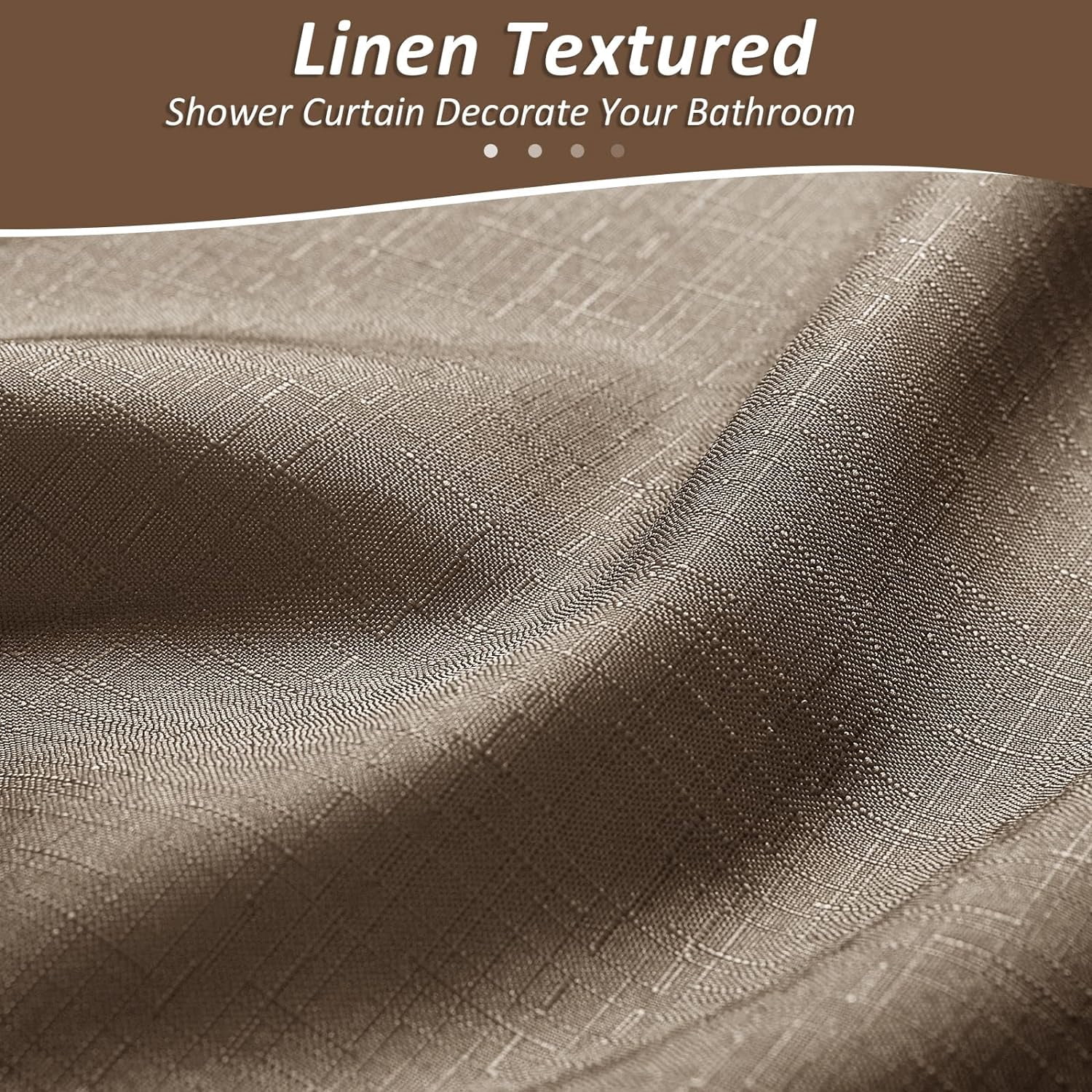 Brown Shower Curtain, Light Brown Bath Curtains for Bathroom, Ombre Linen Textured Shower Drape - Hotel Style, Tones Cloth Bath Curtain Set with 12 Hooks, 72" x 72"