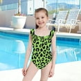 thumbnail image 4 of Girls Ruffled One Piece Swimsuit Summer Beach Vacation Swimwear Tank Swimsuit Neon Green Leopard Print, 4 of 8