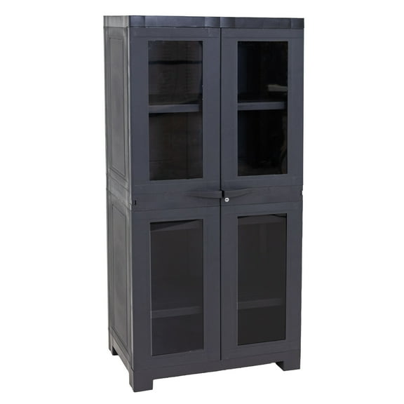 Sunnydaze Lockable Adjustable 48.75" Plastic 3-Shelf Freestanding Garage Storage Cabinet, Charcoal