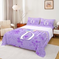 Manfei Gradient Flying Butterfly 3pcs Twin Sheet Sets for Children Kids Teens,Letter Monogrammed Initial D Twin Fitted Sheet,Bling Glitter Breathable Flat Sheet,Graffiti Splash Home Decor