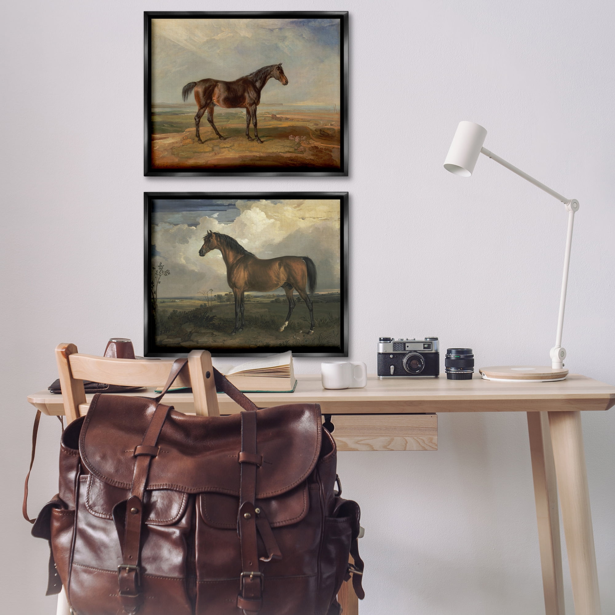 Stupell Industries Horses in Desolate Terrain Landscape & Nature Painting Black Floater Framed Canvas Art Print Wall Art, 31 x 25, Set of 2