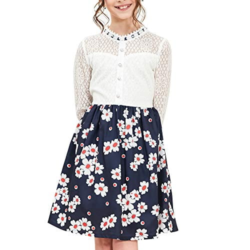 KB55 Girls Dress Lace Pearl Plum Blossom Elegant Princess Dress