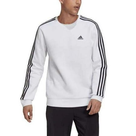 Adidas Men's Primegreen Crew Neck Sweatshirt Long Sleeve Sweater Pullover 3 Stripes White H62474, Size LARGE