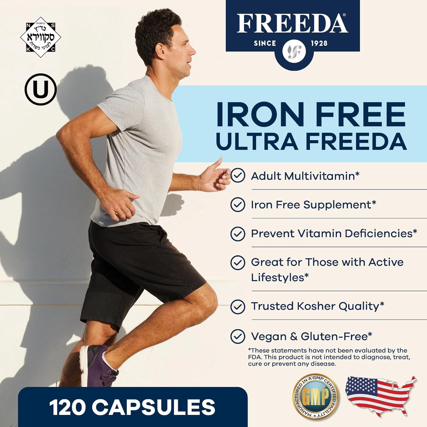 Freeda Iron Free Ultra Freeda High Potency Multivitamin for Women and Men, 120 Capsules