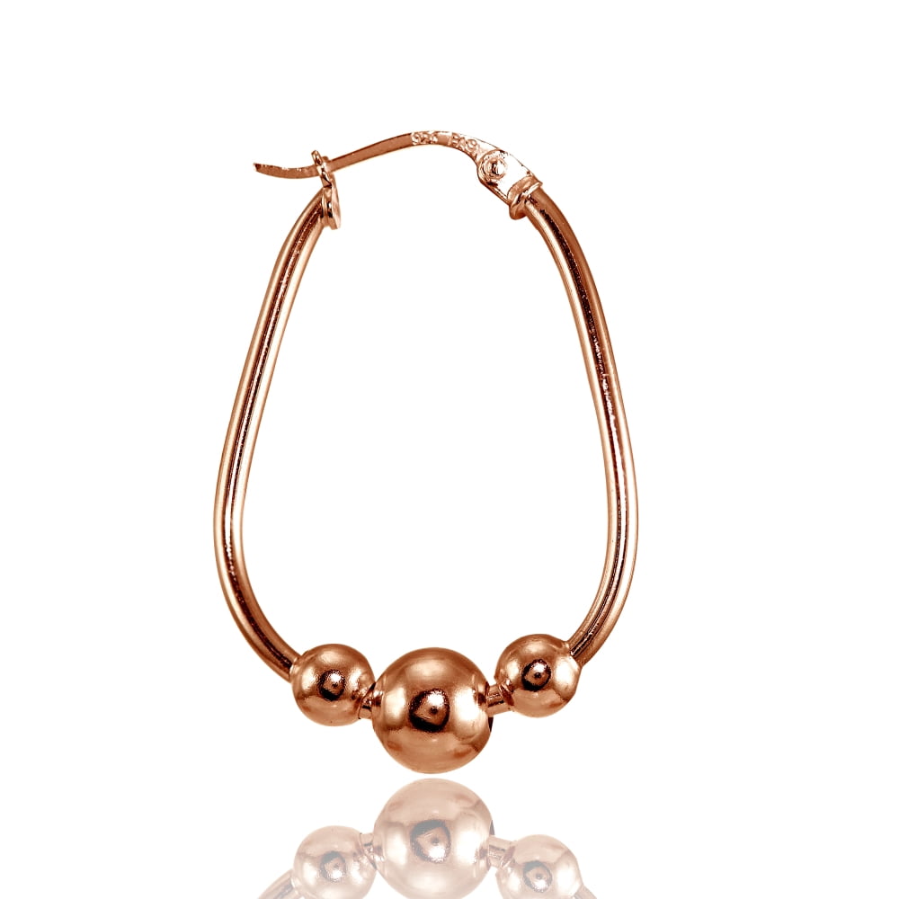 30mm Rose Gold Flashed Sterling Silver Polished Beaded Hoop Earrings