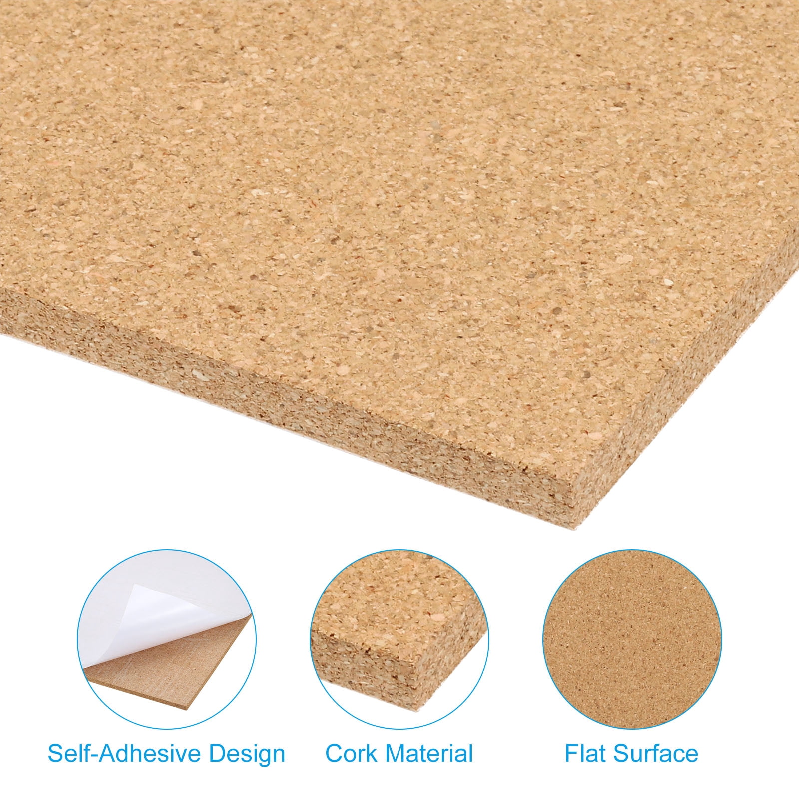 Uxcell 12x12" 1/4" Thick Cork Board Tiles, 4 Pack Self Adhesive Square Bulletin Board Display Corkboard