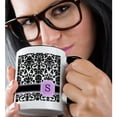 thumbnail image 2 of 3drose, Personal Initial S Monogrammed Pink Black and White Damask Pattern Girly Stylish Personalized Letter, 11oz Two-tone Black Mug, 2 of 6