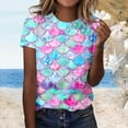 thumbnail image 2 of Wang6 Womens Plus Size Short Sleeve Graphic Tees Causal Sparkle Fish-Scale Printed Tshirts Summer Loose Fit Crew Neck Tops Shirts Light Blue L, 2 of 4