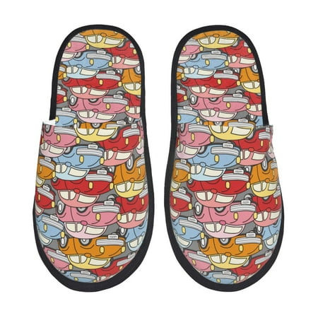 

Honeii Cute Cars print Slippers Memory Foam House Bedroom Slippers for Women and Men Fuzzy Plush Comfy Faux Fur Lined Slide Shoes-Medium