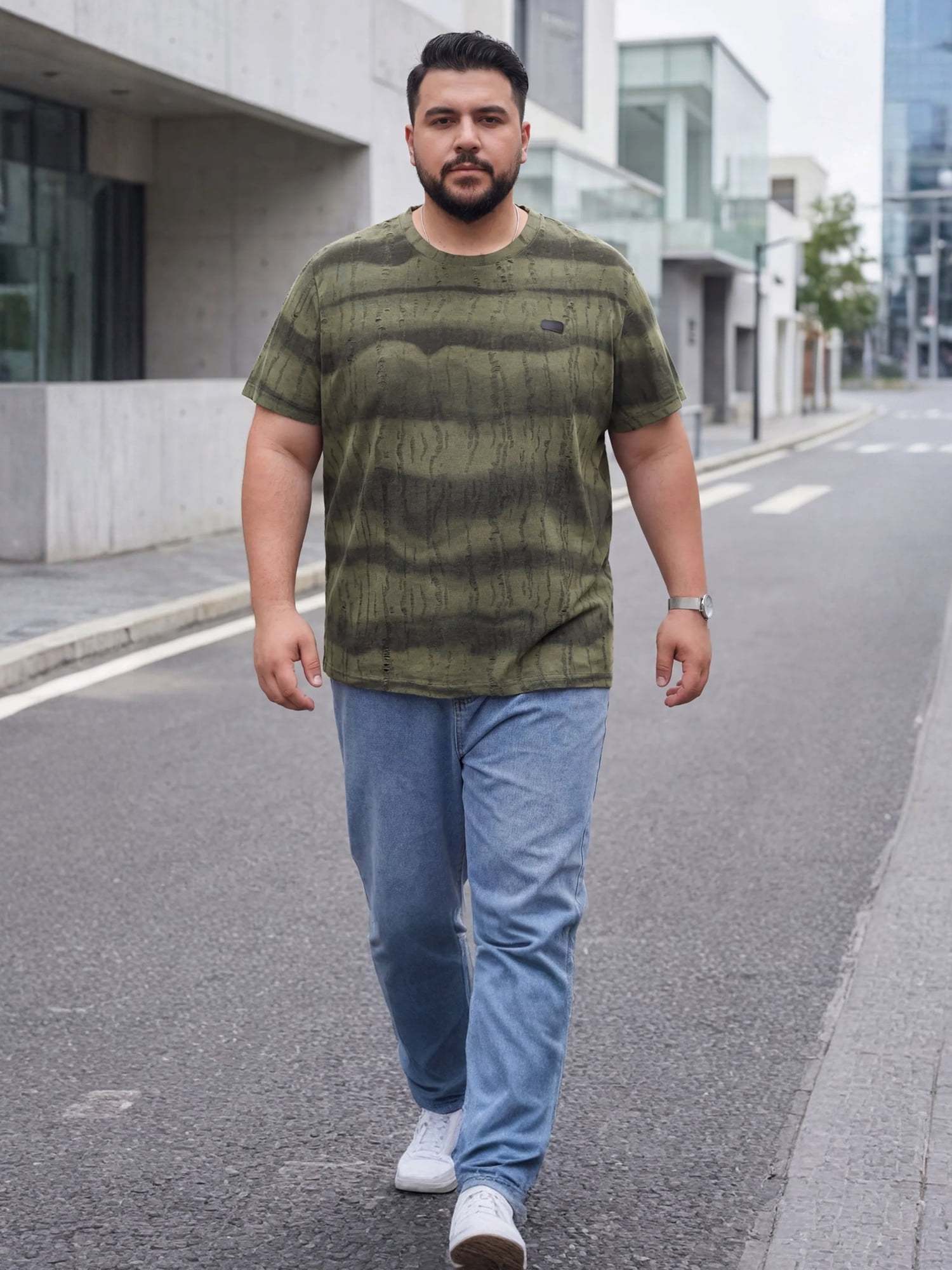 DARING DIVA Men's Big Tall Tie-Dye Crew Neck Short Sleeve T-Shirts 3XL Olive Green
