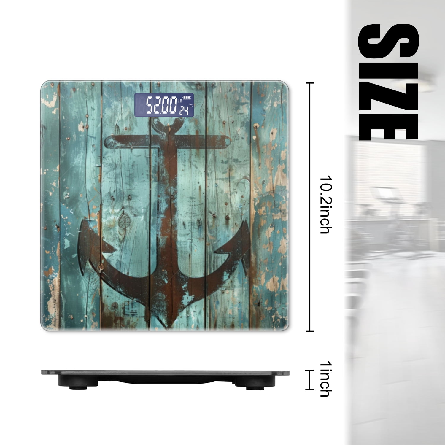 High Precision Body Weight Scale Smart Bathroom Scales with Large LCD Display(400lbs),Decorative for Bedroom-Rustic Anchor With Teal And Brown Textures