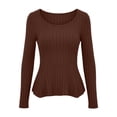 thumbnail image 4 of Horkkom Long Sleeve Shirts for Women Crew Neck Casual Solid Color Tops Trendy Fitted Knit Tops M, 4 of 4