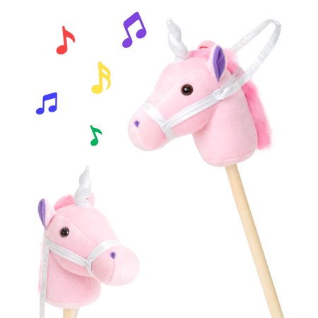 Play Stick Unicorn - Best Choice Products 38in Kids Stuffed Plush Pretend Giddy Up Unicorn Stick Toy w/ Fun Sounds and Velcro Strap - Pink