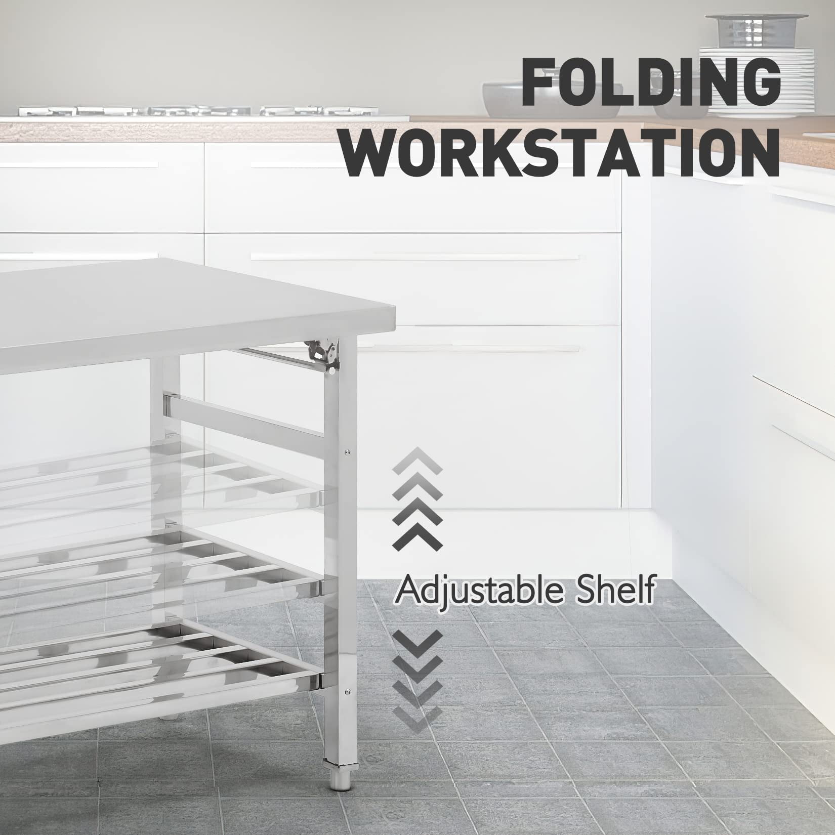 Mesa de acero inoxidable de 60 x 24 pulgadas, mesa de trabajo y preparación de metal NSF con estante inferior ajustable, para cocina comercial, restaurante, plata