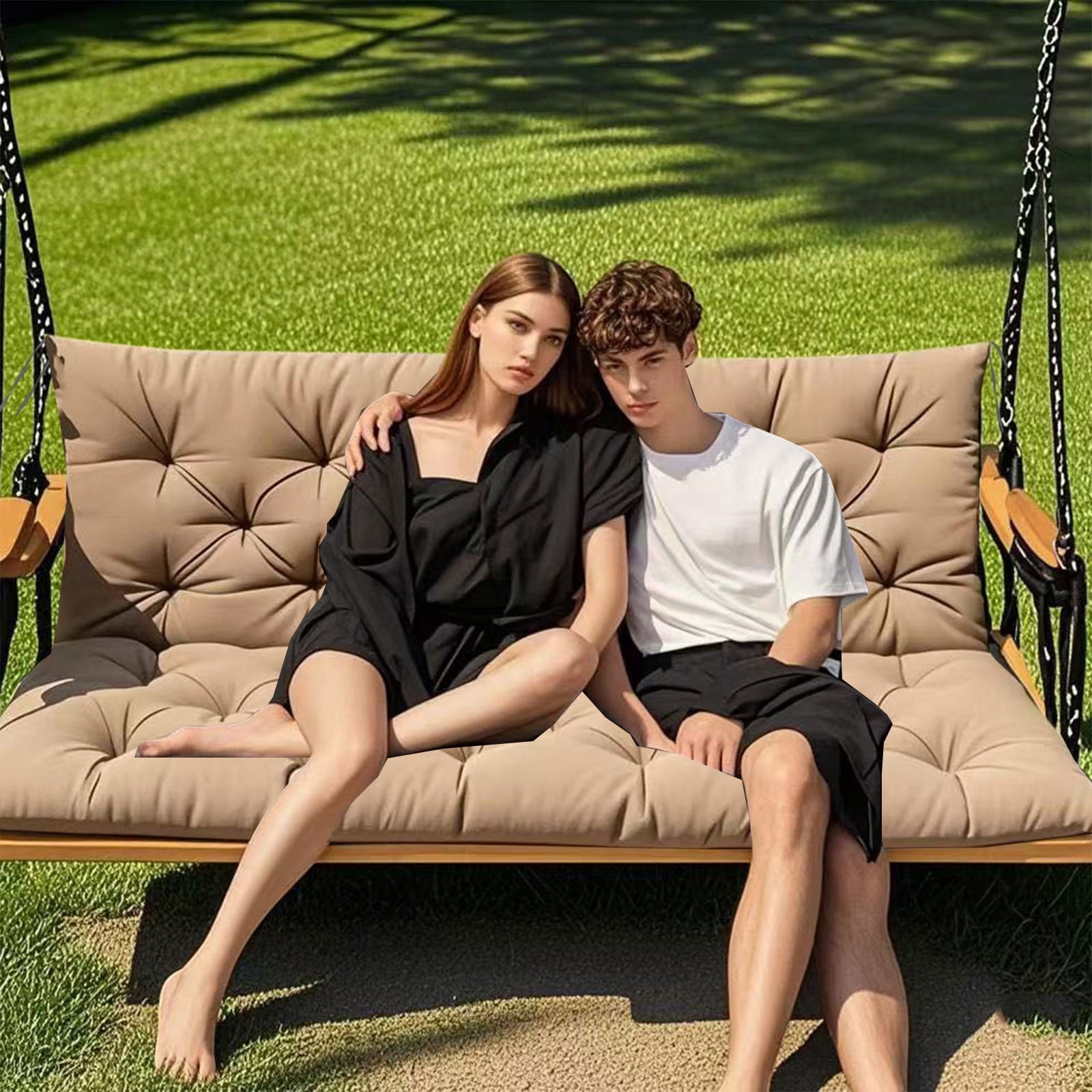 YOTQUSKI Outdoor Swing Cushions,Waterproof Swing Cushions 3 Seater Replacement with Backrest,Outdoor Thickened Bench Cushion with Ties for Porch,Patio,Backyard,Garden and Lawn