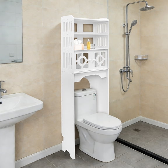 4 Tier Toilet Cabinet, Over The Toilet Storage Cabinet, Organizer, Shelf Organizer Freestanding Bathroom Space-Saving Storage Cabinet for Bathroom, Laundry