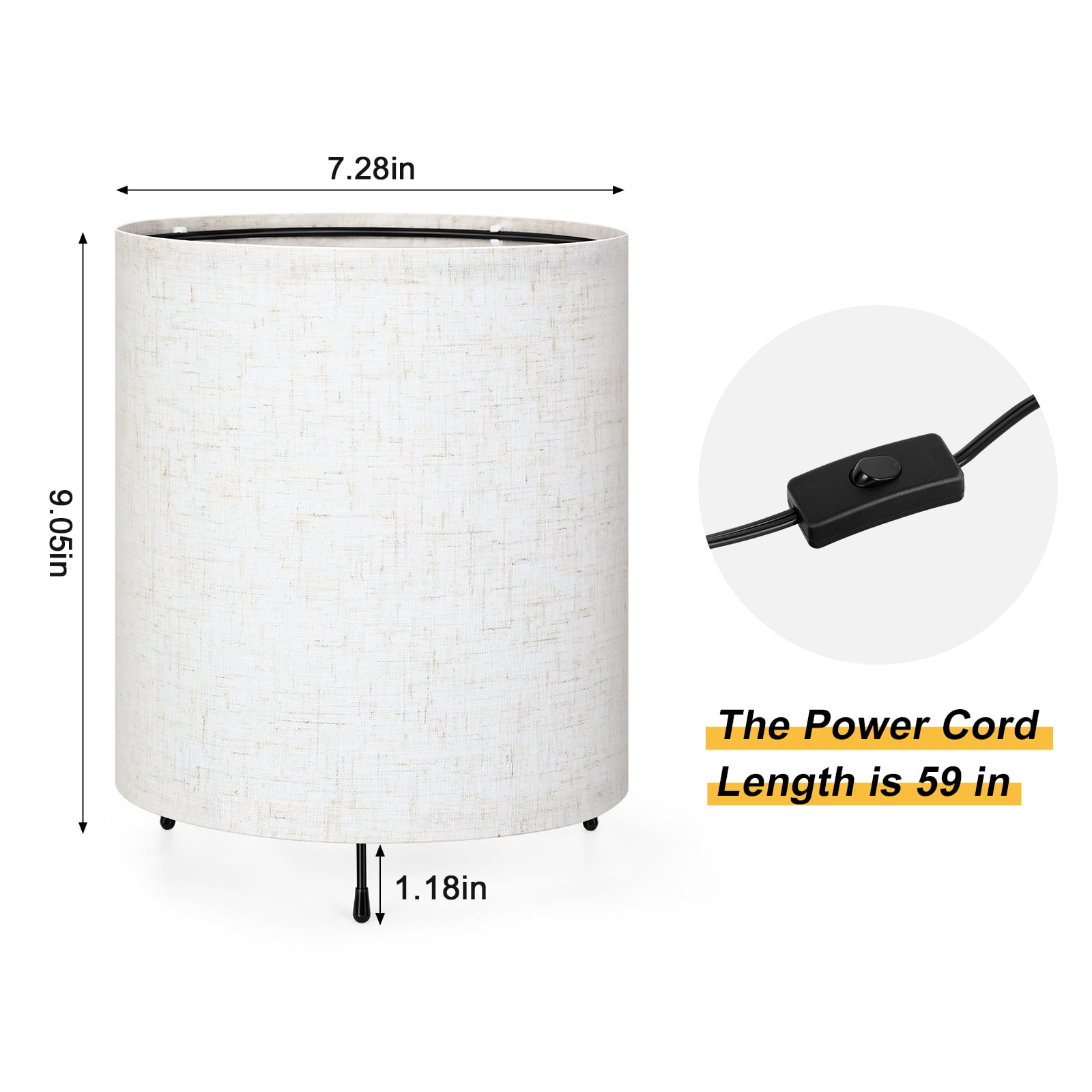 Kids Night Light Dimmable Nightstand Lamp Linen Plug-In (Set of 2)