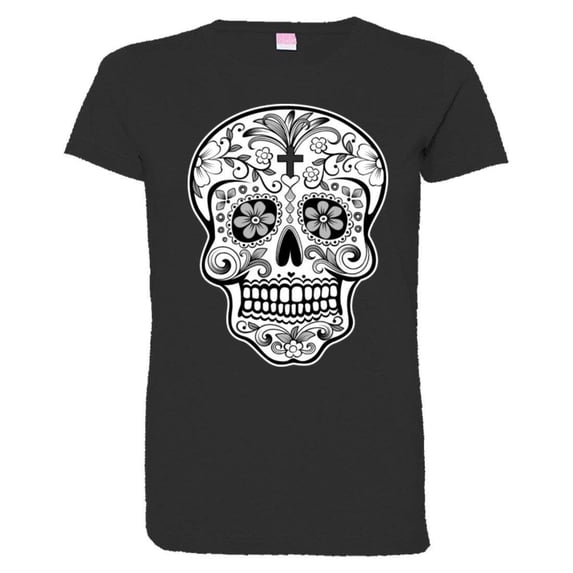 PleaseMeTees™ Womens Mexican colorful Art Skull Dia de Los Muertos HQ Tee