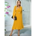 thumbnail image 5 of Women'S Long Sleeve Flared A Line Dress Wedding Guest Casual Semi Formal Office Lady Dresses with Belt Yellow L, 5 of 9