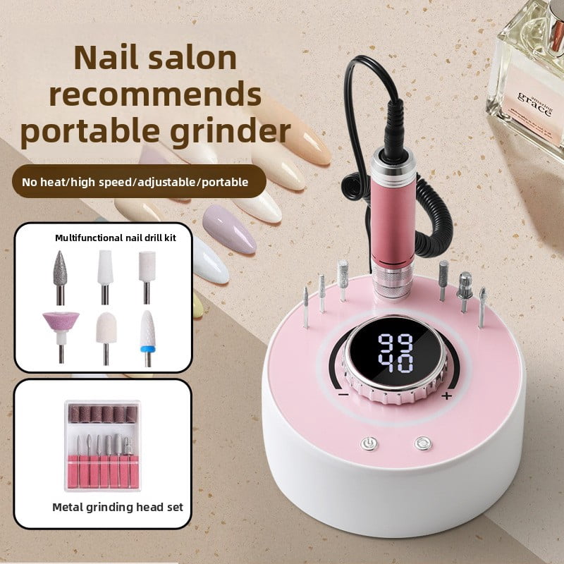Rechargeable Electric Nail Drill - Portable Wireless Nail File Kit, with 6 drill bits, professional manicure and pedicure tool, suitable for removing acrylic gel, shaping and polishing at home.