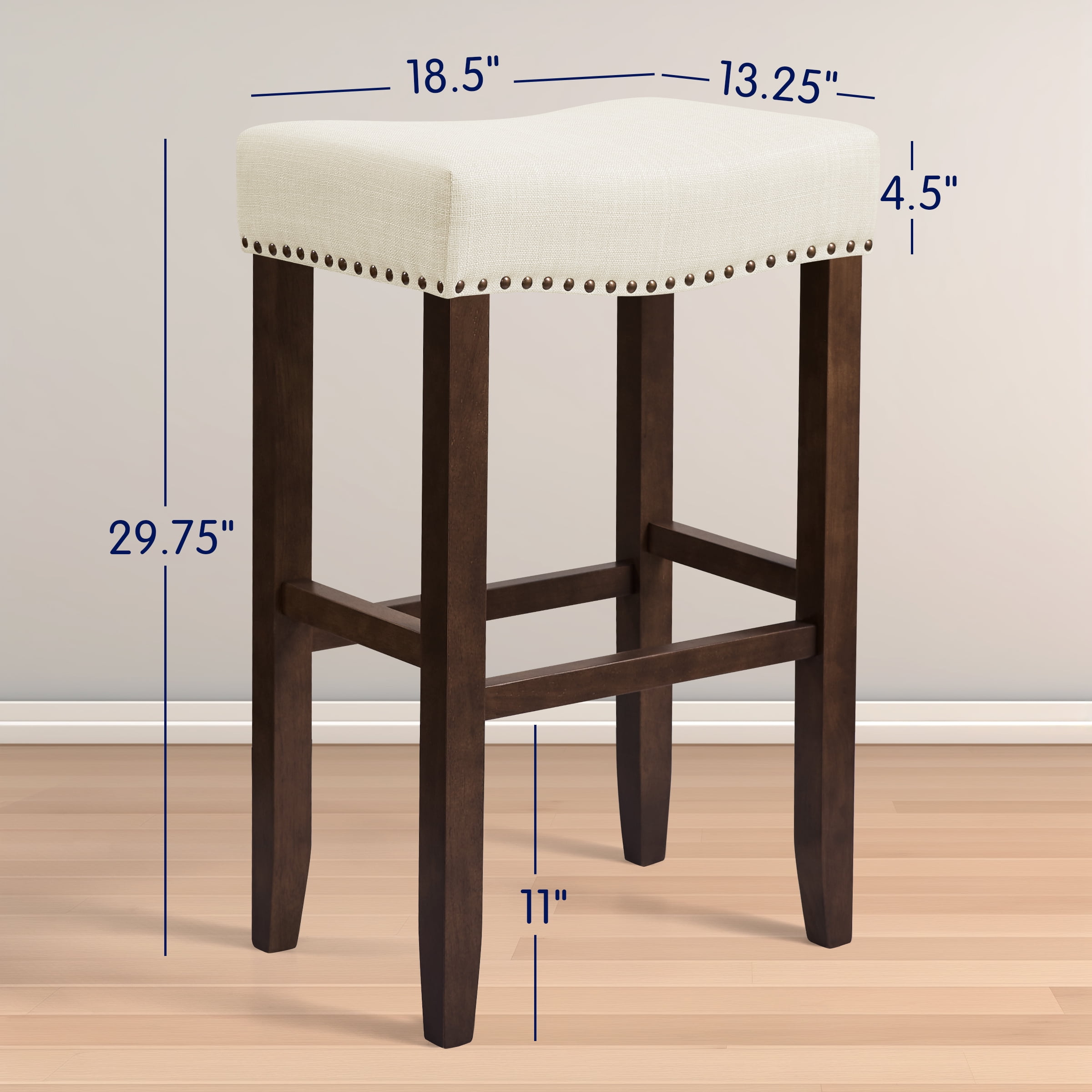 Subrtex 29" Backless Saddle Bar Stool, Wood Upholstered Counter Stool for Kitchen, Set of 2, Ivory