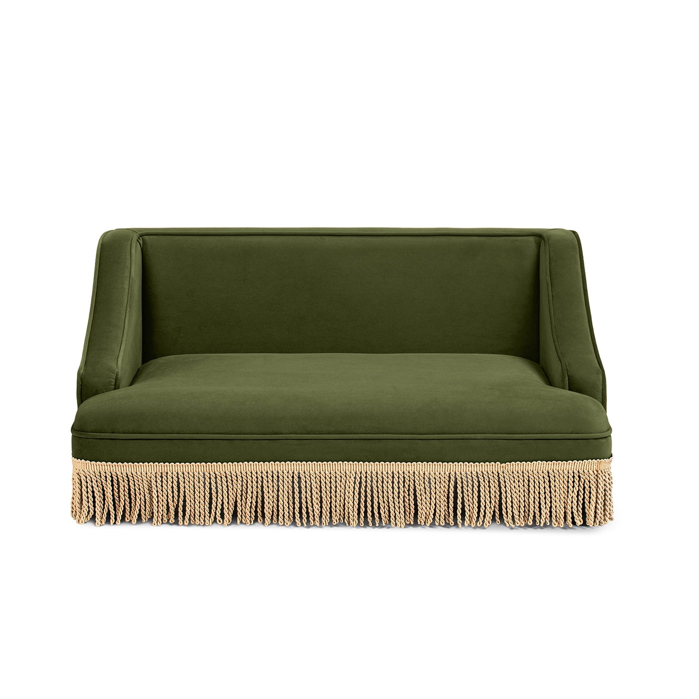 33" Medium Princess Pet Bed Sofa with Fringe Skirt, Olive Green Performance Velvet