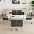 thumbnail image 3 of JUFU 7 Piece Dining Table Set for 6, 55" White Rectangular MDF Kitchen Table and 6 Black PU Upholstered Dining Chairs with Arched Silver Metal Legs, Modern Dining Table Set, 3 of 7