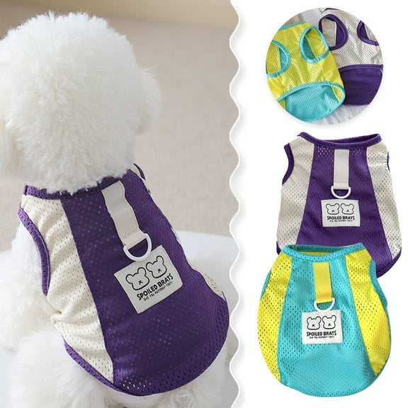 Stylish Pet Clothes Cool Mesh Dog T Shirt for Small Dogs with D Ring and Bunny Patch Stretchable Breathable Tank Top Vest for Puppies