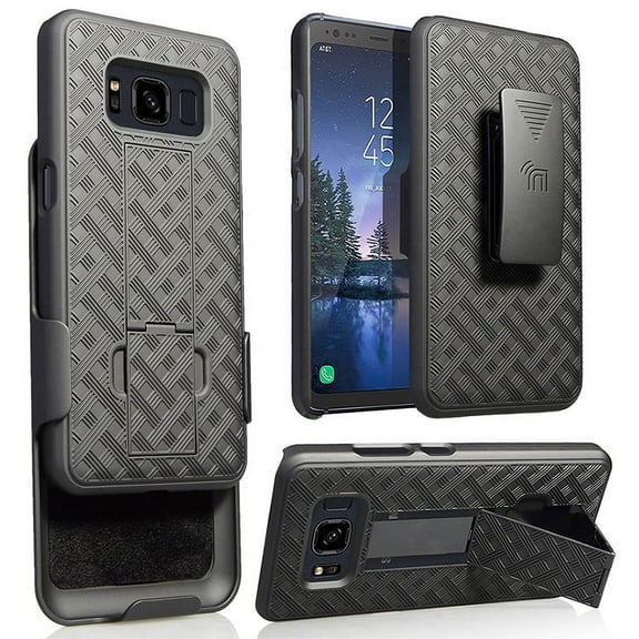 Case with Clip for Galaxy S8 Active, Nakedcellphone Black Kickstand Cover [with Belt Hip Holster] for Samsung Galaxy S8 Active (SM-G892A, SM-G892U)