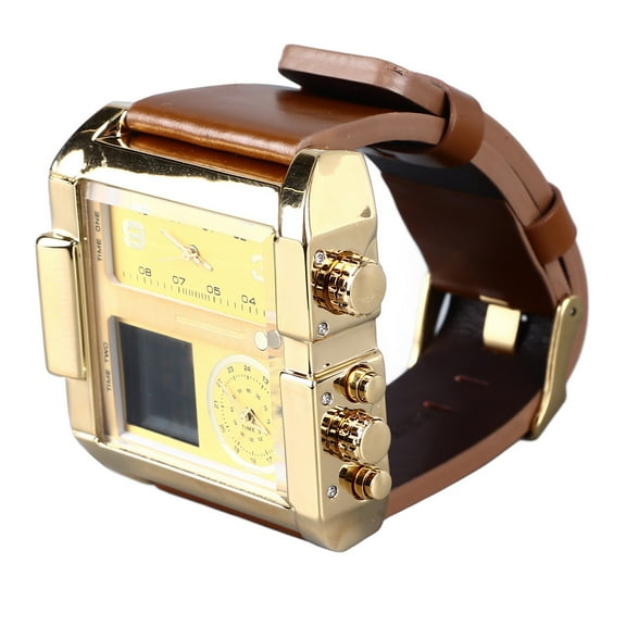 Men Waterproof Wrist Watch, 3 Movement 6 Digit Breathable Clear Display Multi Functional Square Men Digital Sport Watch With Leather Band For Travel