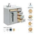 thumbnail image 3 of ARIEL Hepburn 36" Grey Bathroom Vanity, 1.5" Edge Carrara Quartz Countertop & Splash, Left Rectangular Sink, 2 Soft Closing Doors, 5 Full Extension Dovetail Drawers, Toe Kick, Matte Black, 3 of 10