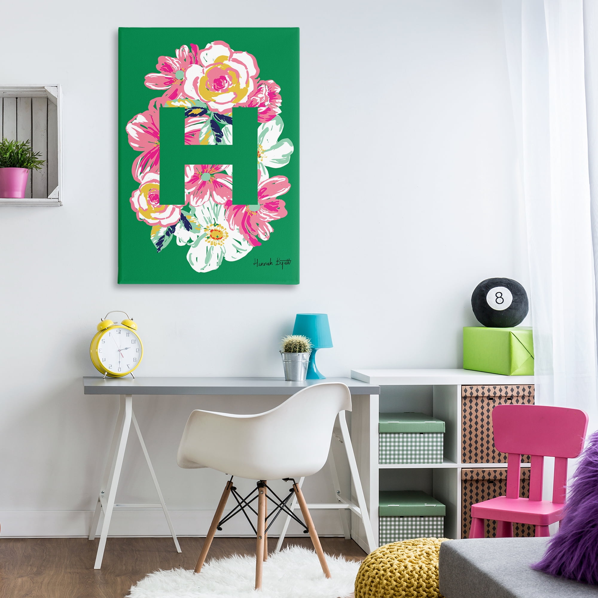 Stupell Industries Floral Bloom Letter H Botanical & Floral Painting Gallery Wrapped Canvas Art Print Wall Art, 30 x 45