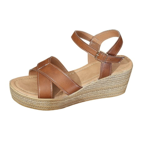 LUOGENLI Female Sandals Women Comfortable Dressy Heel Women s Spring and Summer Fashion Leather Open Toe Wedge Sandals Casual Comfortable Outdoor Buckle Sandals Black Sandals Women Wedge Thong