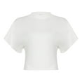 thumbnail image 4 of Ediodpoh Solid Color Basic Round Neck Short Sleeve Loose Waist Irregular Design Pullover T Shirt for Women Summer Tops for Women White M, 4 of 9