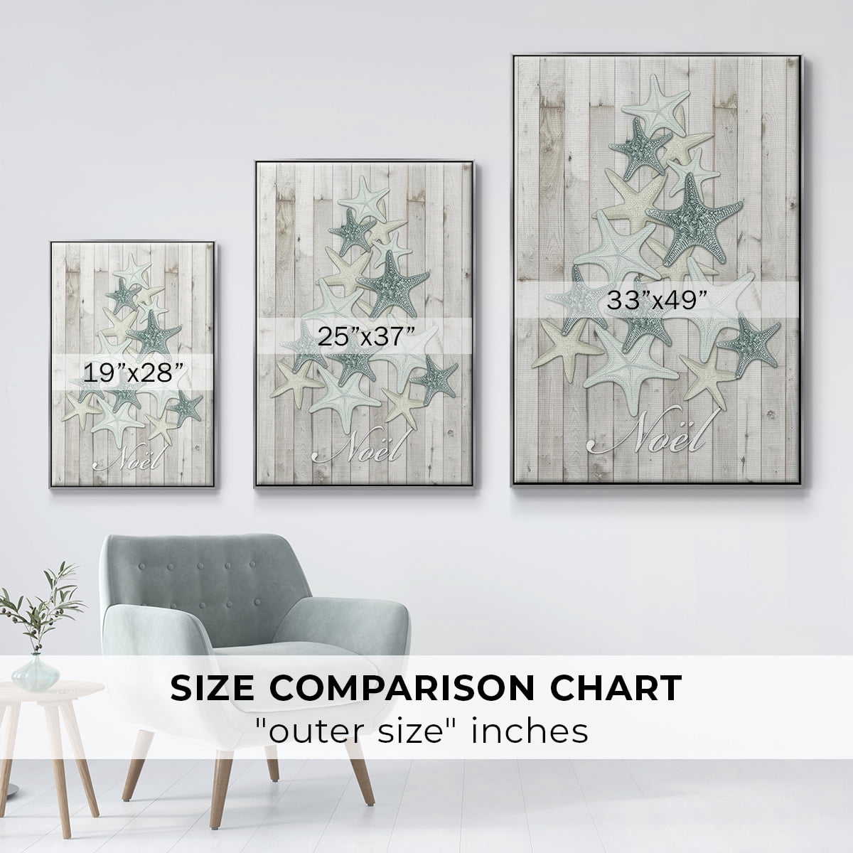 Coastal Christmas IV - Framed Gallery Wrapped Holiday Canvas - 17 x 25 - Silver Frame