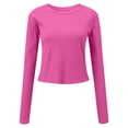 thumbnail image 7 of larppty Womens Long Sleeve Stretch Crewneck Ribbed T-Shirt Fitted Casual Basic Tops (Hot Pink, XL), 7 of 7