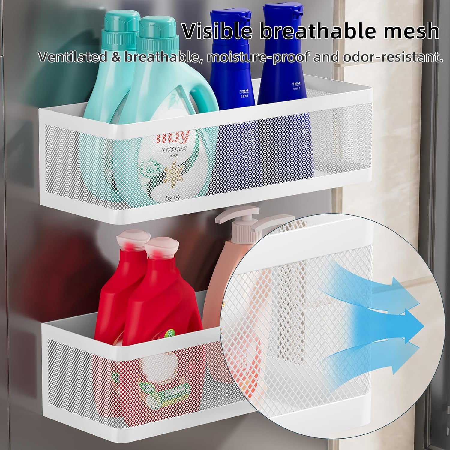 2 Pack Magnetic Shelves for Washing Machine, White Metal Storage Baskets Organizer