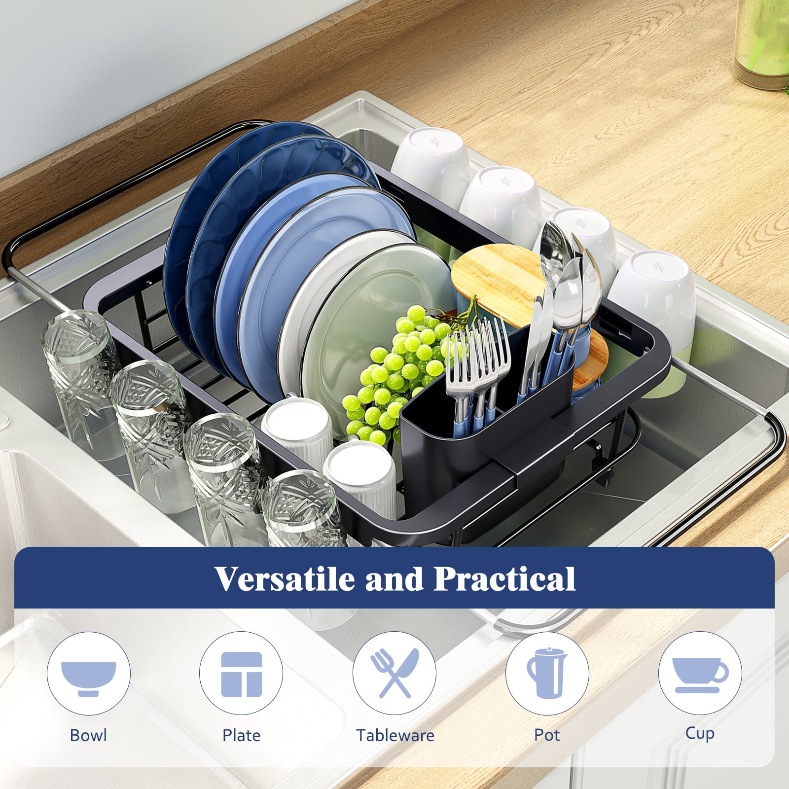 BEHERZT Expandable in Sink Dish Drying Rack, Adjustable Dish Rack Over Sink,Rustproof Dish Drainer for Kitchen Counter