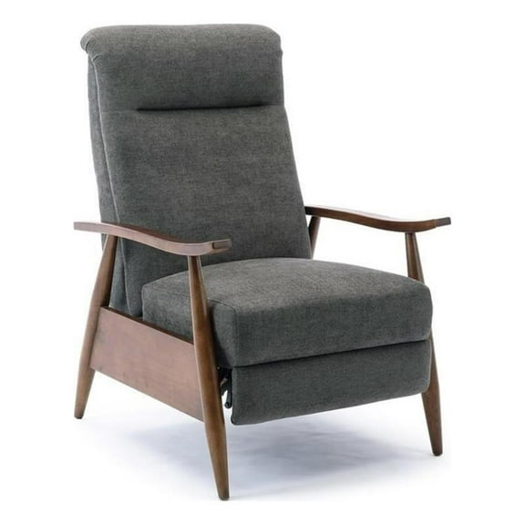Bowery Hill Wooden Arm Push Back Recliner in Charcoal Finish