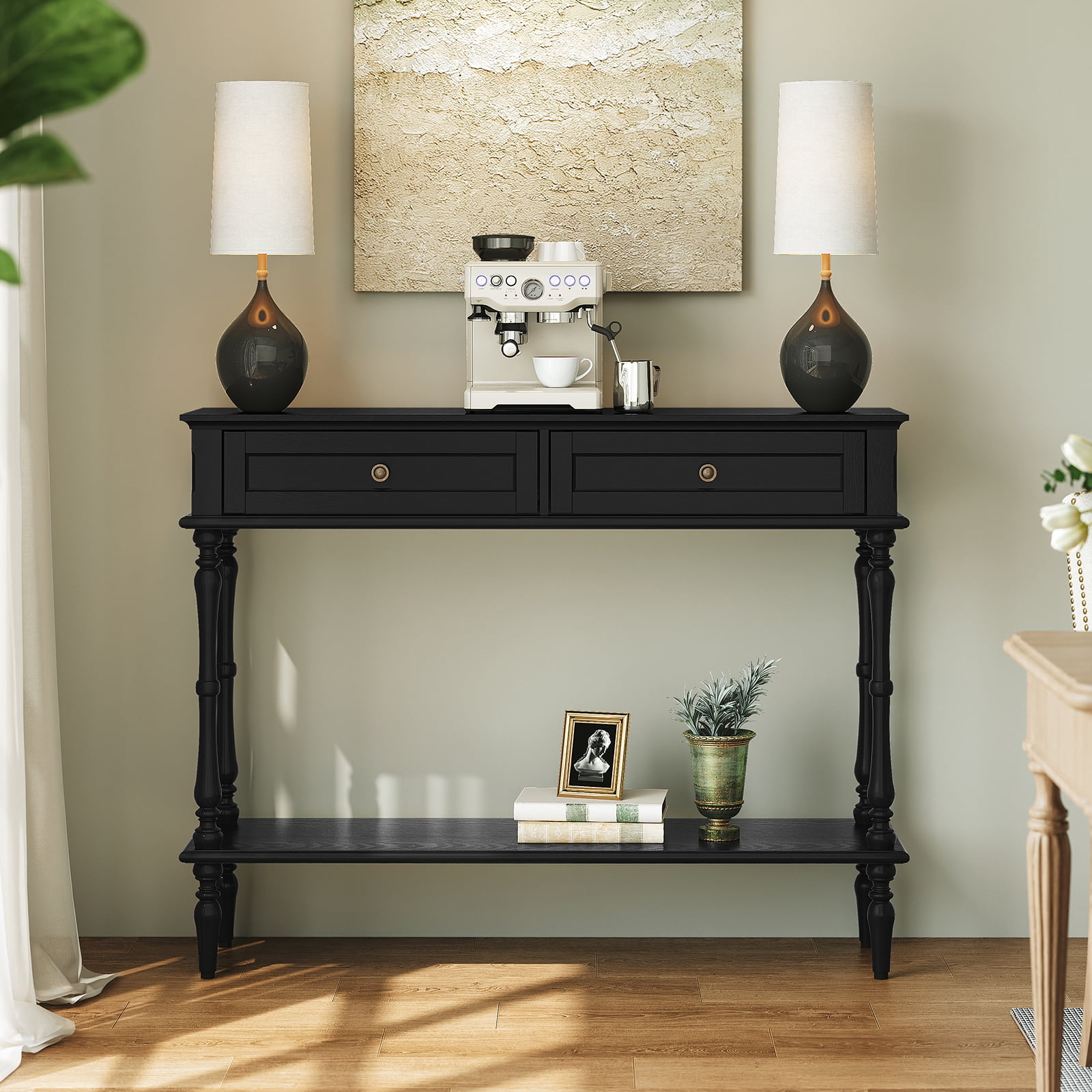 CBJCBJ40"Vintage Minimal Assembly Console Table with 2 Storage Drawers,Suitable for Living Room,Black