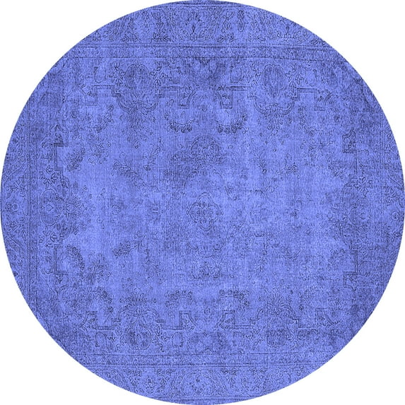 Ahgly Company Machine Washable Indoor Round Oriental Blue Industrial Area Rugs, 7' Round